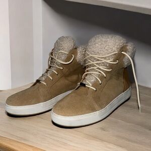 DONALD J. PLINER Remispks Suede High Top Sneakers, Natural (Shearling trim